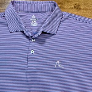 RHOBACK Polo Shirt Mens XXL Pink Blue Birdie Stripe Golf Performance Stretch